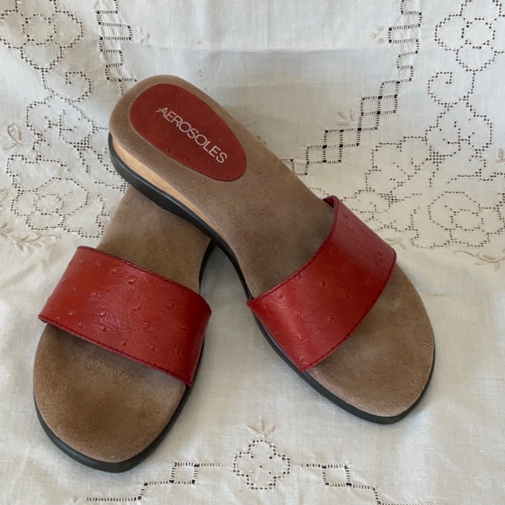 Red Leather Slide Sandals FINAL PRICE